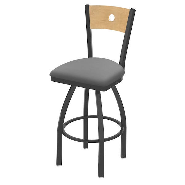 25" Swivel Counter Stool, Pewter Finish, Nat Back, Canter Grey Seat